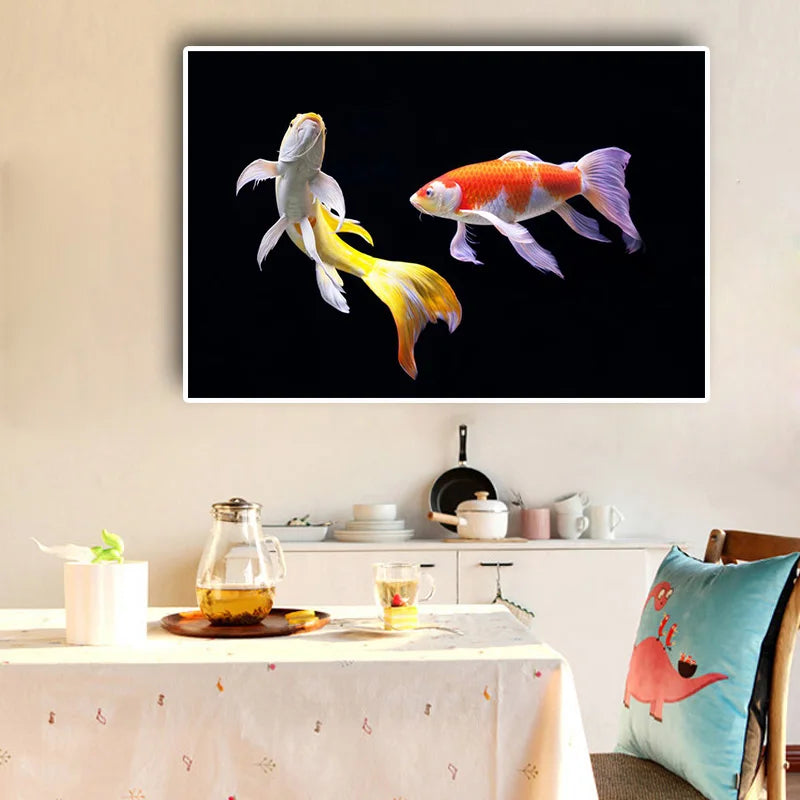 Koi Fish Lotus Black Canvas Art Painting Posters and Prints Nordic Art Scandinavian Wall Picture for Living Room Kitchen Decor