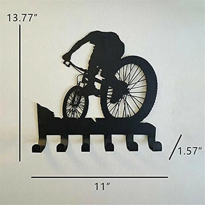 Mountain Bike 6-hooks Metal Wall Decor Mountain Biking Wall Art Bicycle Art Silhouette Wall Sticker Carved Black