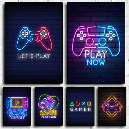 Neon Graffiti Art Canvas Paintings Gaming Joystick Posters Prints Wall Art Picture for Living Room Game Wall Decoration Cuadros