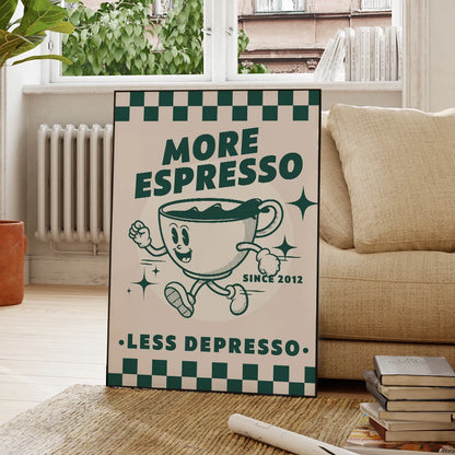 More Espresso Less Depresso Funky Cafe Coffee Quotes Wall Art Prints Canvas Painting Poster Pictures For Kitchen Room Home Decor