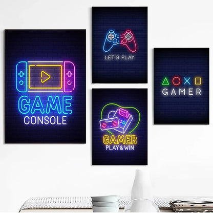 Neon Graffiti Art Canvas Paintings Gaming Joystick Posters Prints Wall Art Picture for Living Room Game Wall Decoration Cuadros