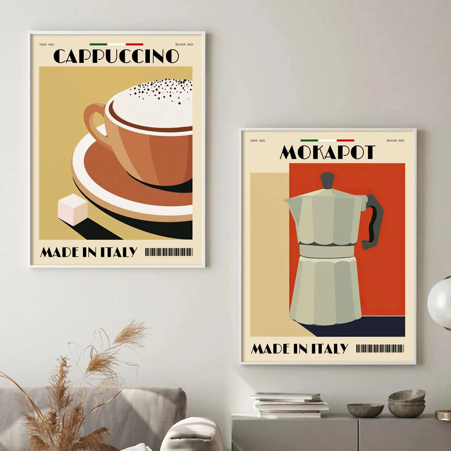 Italian Espresso Coffee Pot Beans Wall Art Wall Art Canvas Painting Poster And Prints Wall Pictures For Cafe Living Room Decor