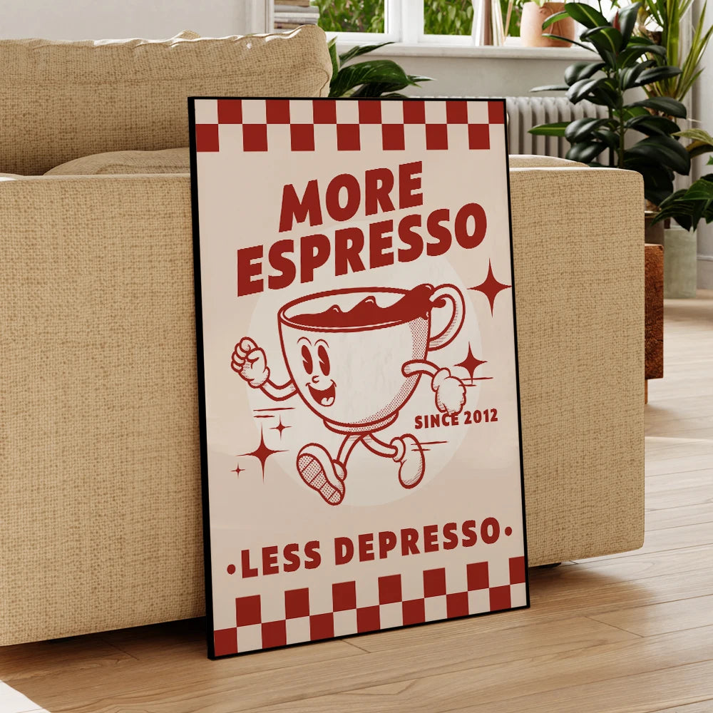 More Espresso Less Depresso Funky Cafe Coffee Quotes Wall Art Prints Canvas Painting Poster Pictures For Kitchen Room Home Decor