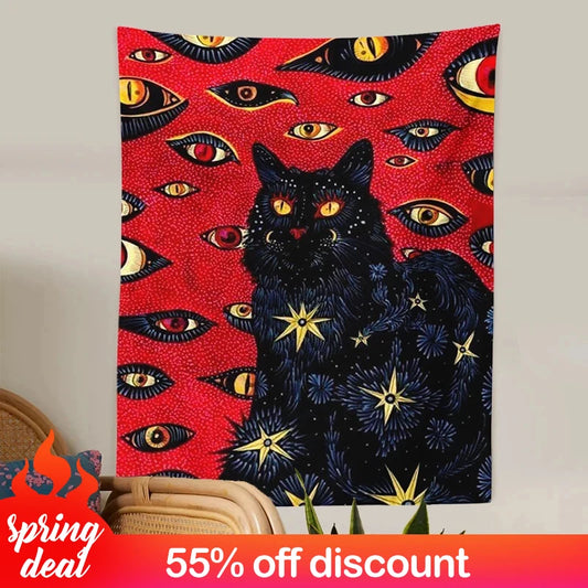 Cat Coven Tapestry Printed Witchcraft Hippie Wall Hanging Bohemian Wall Tapestry Mandala Wall Art Aesthetic Room Decor Decor