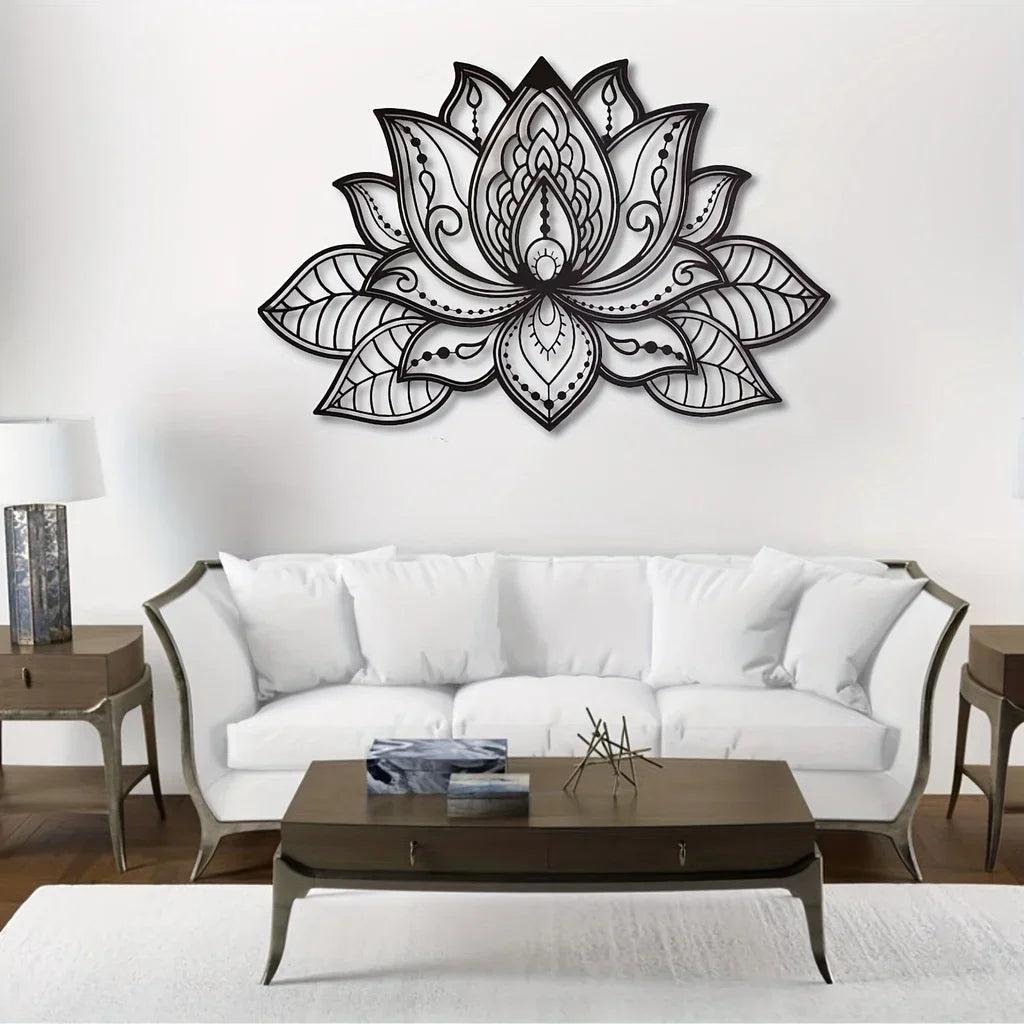 CIFBUY Mandala Wall Art Lotus Flower Mandala Metal Wall Art Spiritual Decor For Living Room Wall Decor Lotus Wall Art Decoration