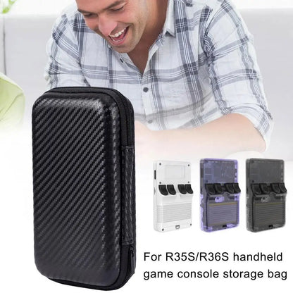 Game Console Storage Bag For R35S/R36S/RG35XX Carbon Fiber Pattern EVA Anti-fall Protective Case For R35S/R36S