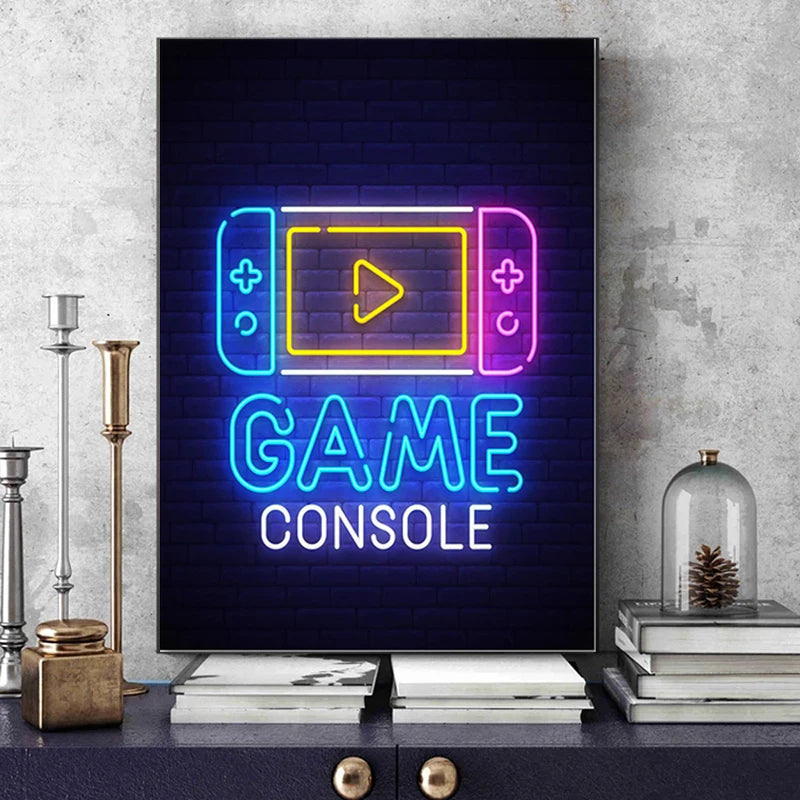 Neon Graffiti Art Canvas Paintings Gaming Joystick Posters Prints Wall Art Picture for Living Room Game Wall Decoration Cuadros