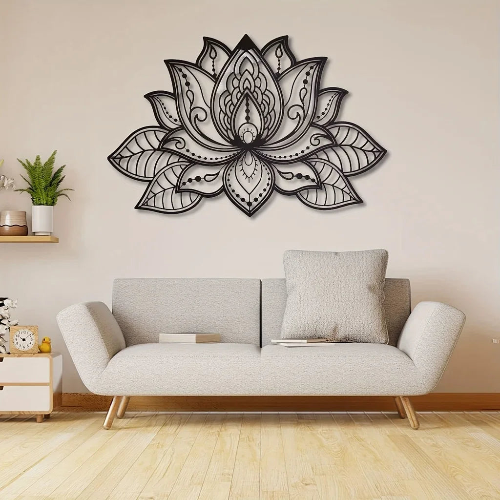 CIFBUY Mandala Wall Art Lotus Flower Mandala Metal Wall Art Spiritual Decor For Living Room Wall Decor Lotus Wall Art Decoration