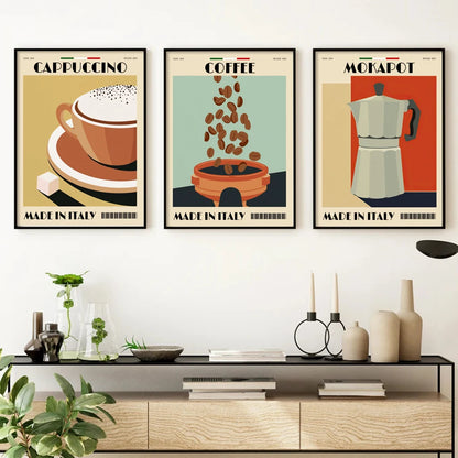 Italian Espresso Coffee Pot Beans Wall Art Wall Art Canvas Painting Poster And Prints Wall Pictures For Cafe Living Room Decor