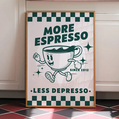 More Espresso Less Depresso Funky Cafe Coffee Quotes Wall Art Prints Canvas Painting Poster Pictures For Kitchen Room Home Decor